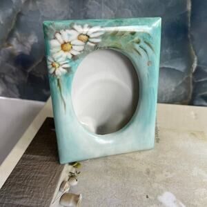 Vintage Terragraphic Ceramic Picture Photo Frame HandPainted Daisy Signed Peggy